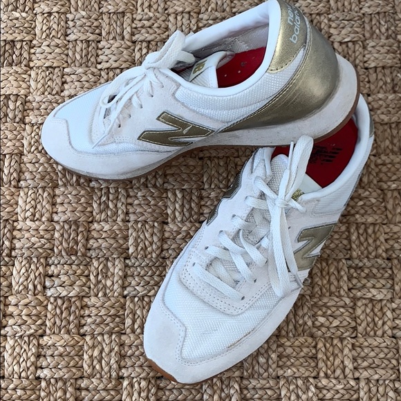 New Balance Shoes - New Balance J. Crew gold white running sneakers 9